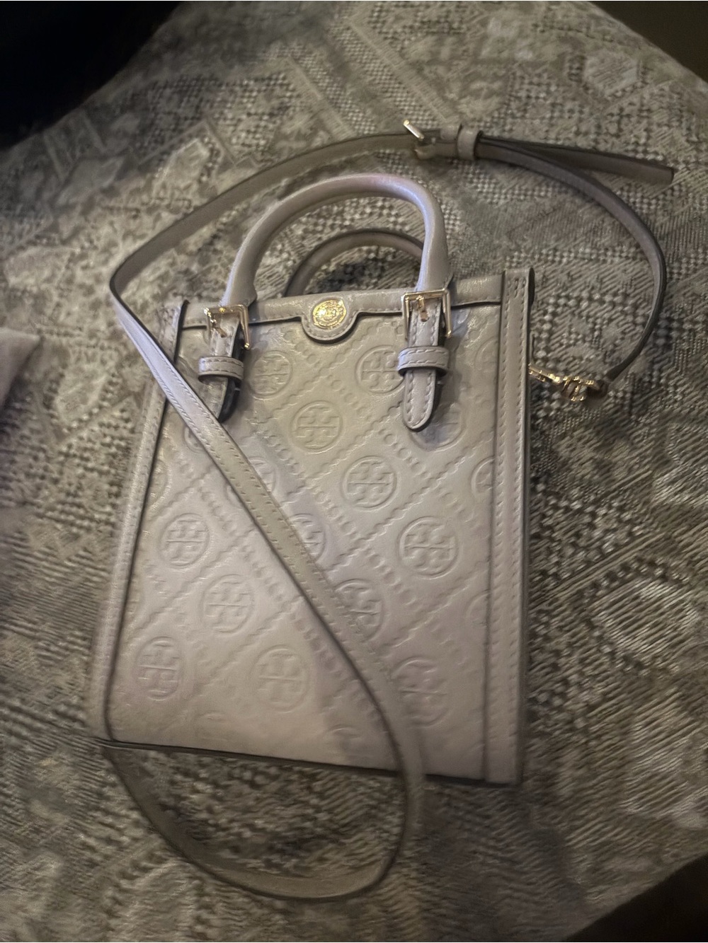 Tory Burch Taupe Embossed Mini Tote Crossbody - Picture 4 of 9